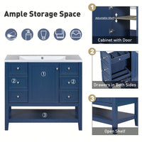 36 Inch Blue Bathroom Vanity Cabinet Base With One Cabinet And Three Drawers