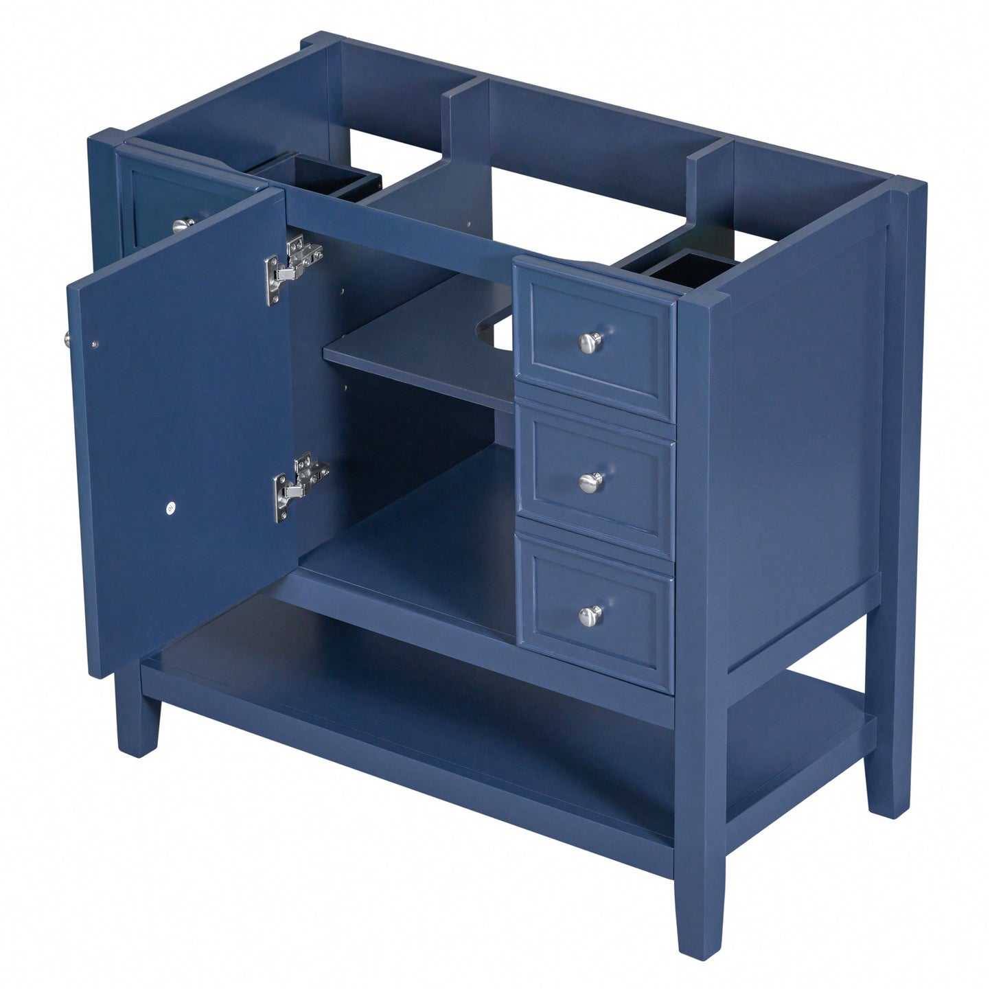 36 Inch Blue Bathroom Vanity Cabinet Base With One Cabinet And Three Drawers