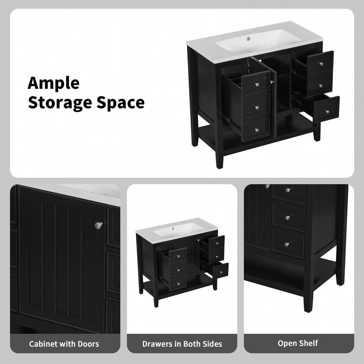 36 Inch Blue Bathroom Vanity Cabinet Base With One Cabinet And Three Drawers