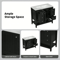 36 Inch Blue Bathroom Vanity Cabinet Base With One Cabinet And Three Drawers