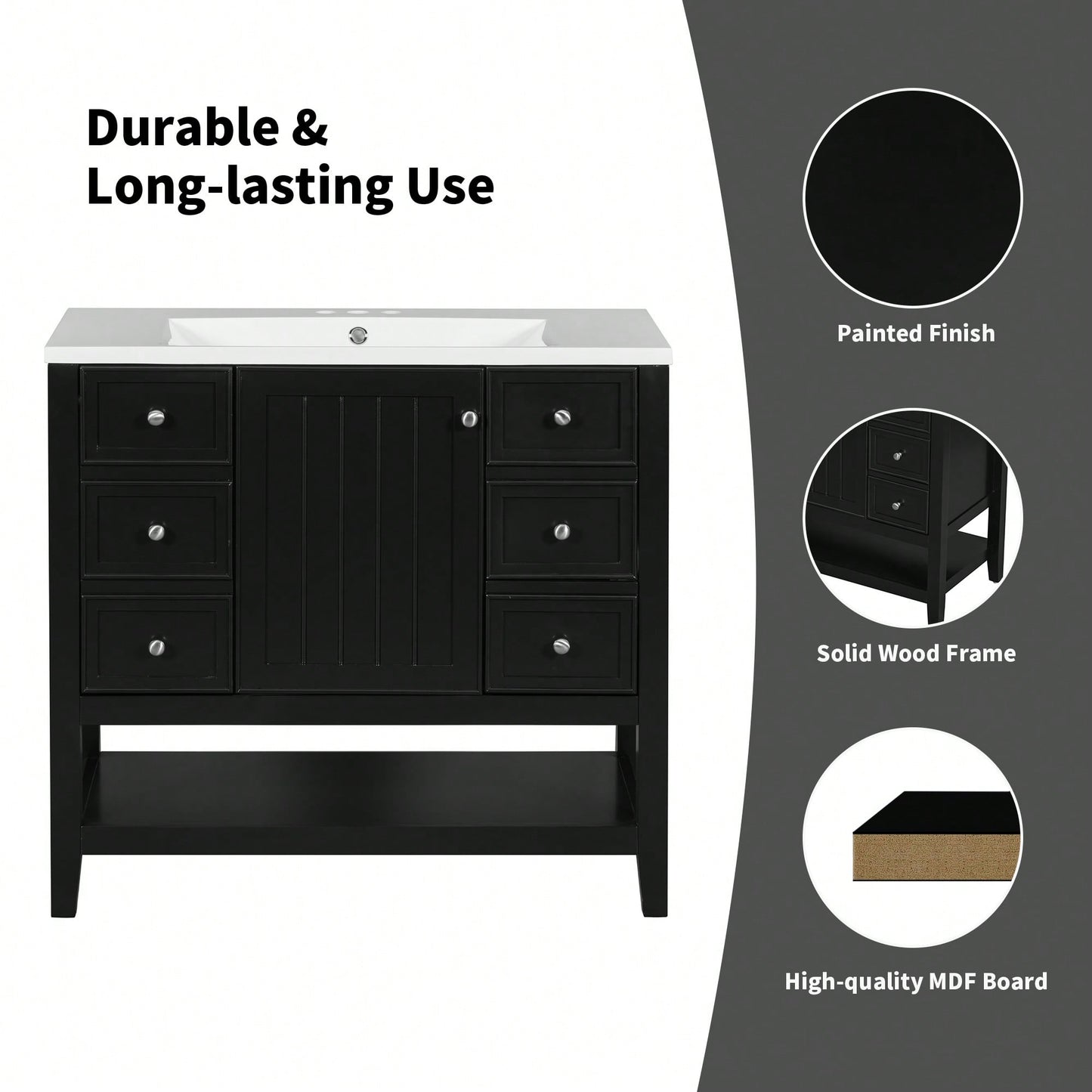 36 Inch Blue Bathroom Vanity Cabinet Base With One Cabinet And Three Drawers
