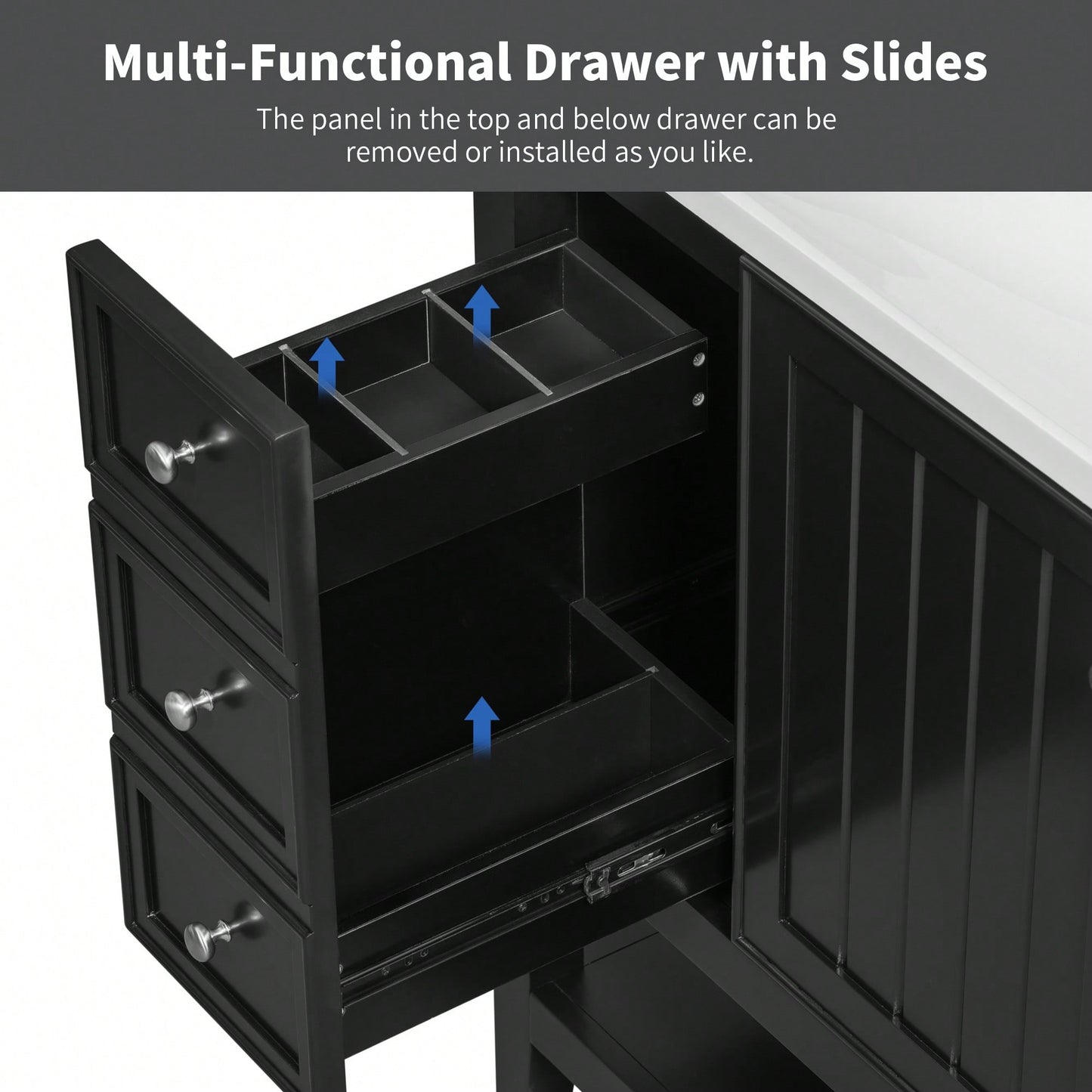36 Inch Blue Bathroom Vanity Cabinet Base With One Cabinet And Three Drawers