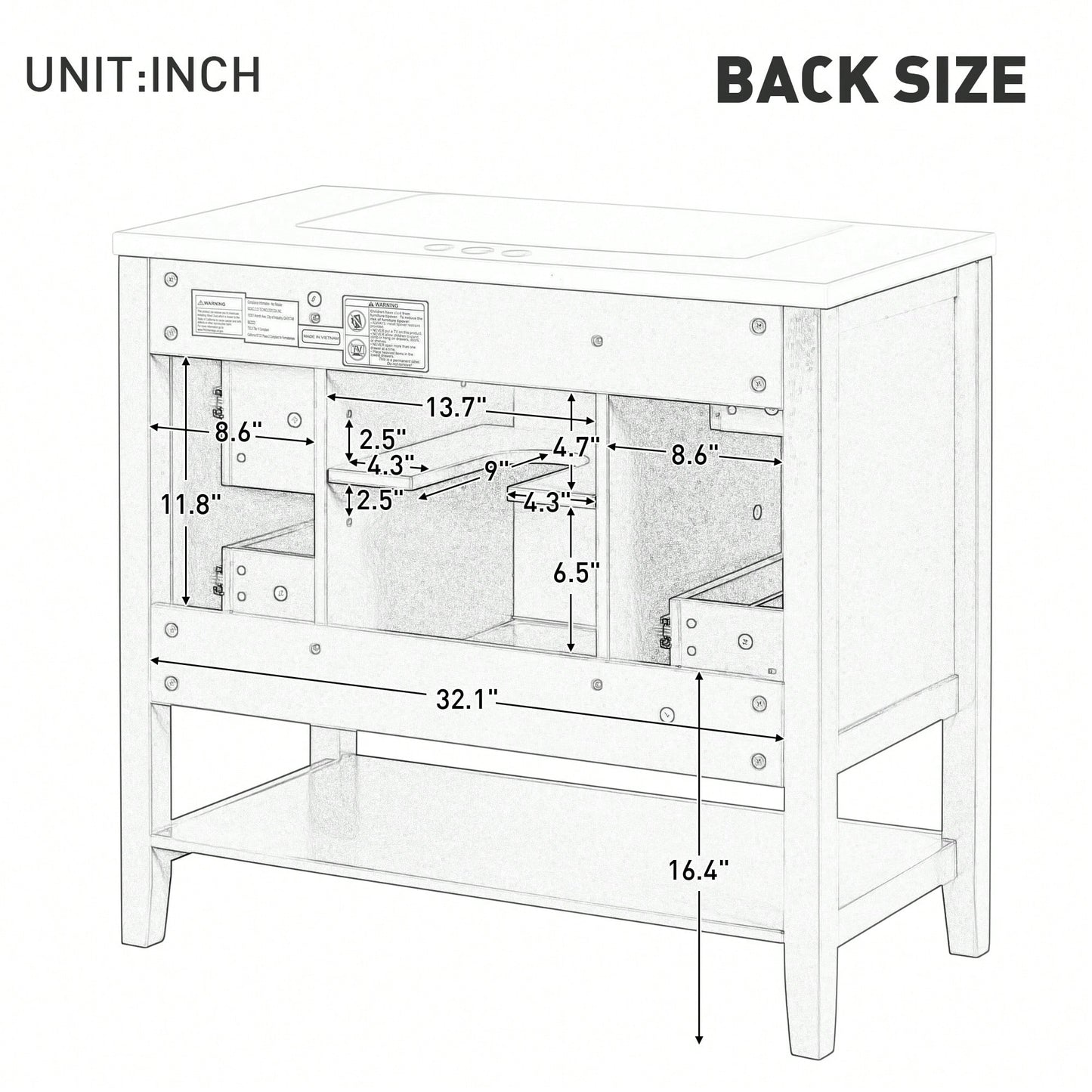 36 Inch Blue Bathroom Vanity Cabinet Base With One Cabinet And Three Drawers