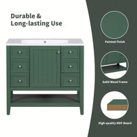 36 Inch Blue Bathroom Vanity Cabinet Base With One Cabinet And Three Drawers