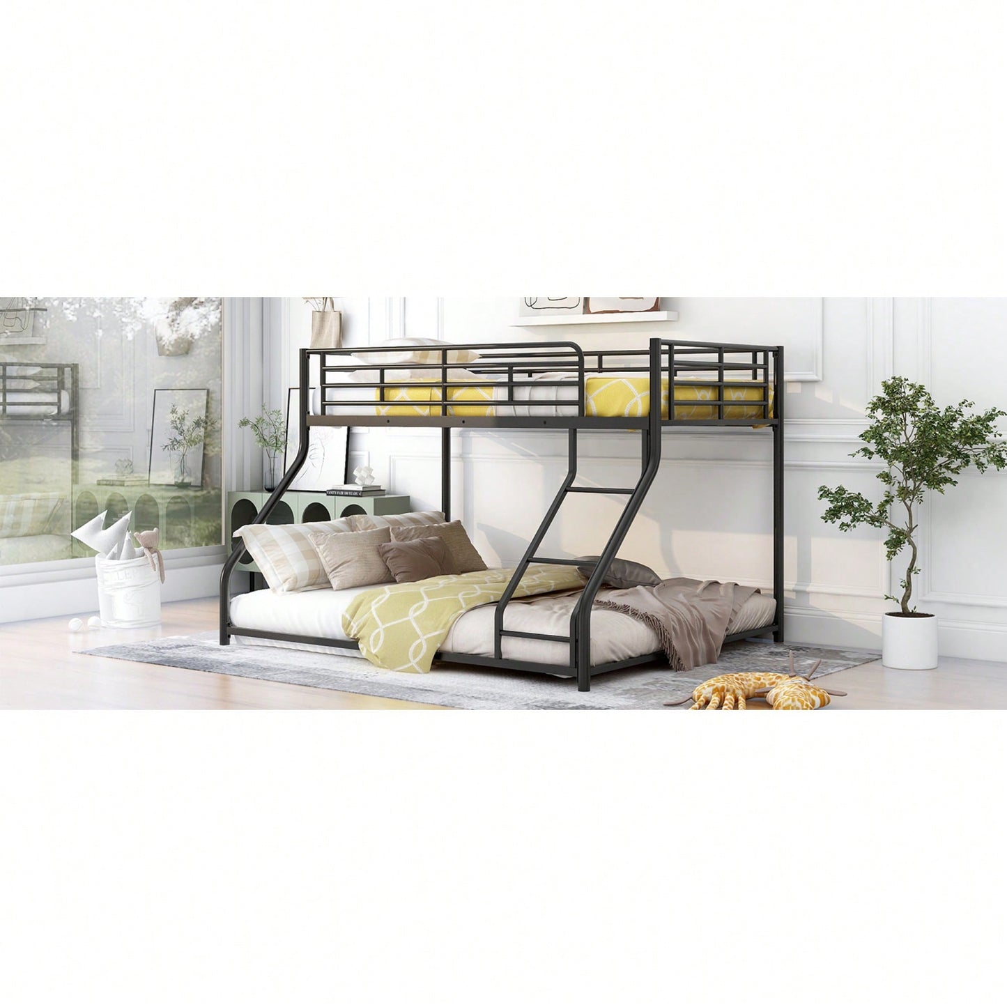 Twin XL Over Queen Metal Bunk Bed In Black Finish