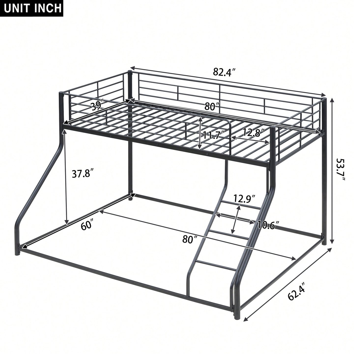 Twin XL Over Queen Metal Bunk Bed In Black Finish