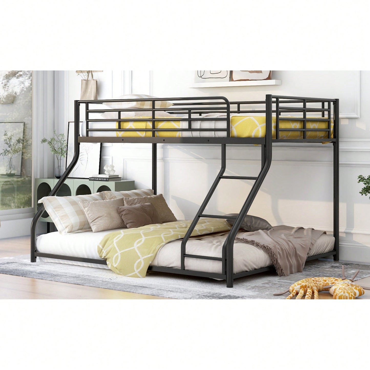 Twin XL Over Queen Metal Bunk Bed In Black Finish