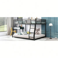 Full XL Over Queen Metal Bunk Bed In Black Finish For Space-Saving Sleeping Solution