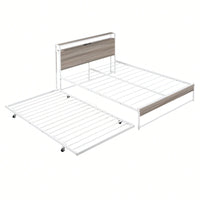 Full Size Metal Bed Frame With Trundle USB Ports And Slat Support No Box Spring Required Black