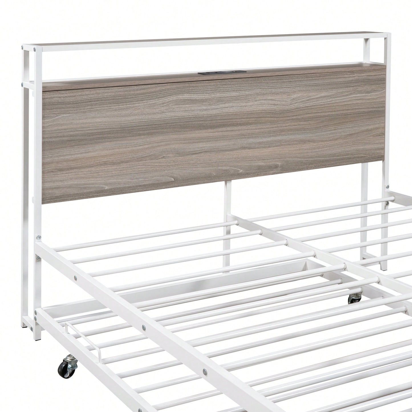 Full Size Metal Bed Frame With Trundle USB Ports And Slat Support No Box Spring Required Black