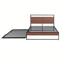 Full Size Metal Bed Frame With Trundle USB Ports And Slat Support No Box Spring Required Black