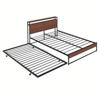 Full Size Metal Bed Frame With Trundle USB Ports And Slat Support No Box Spring Required Black