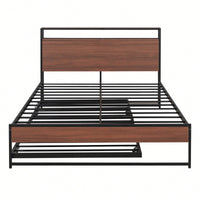 Full Size Metal Bed Frame With Trundle USB Ports And Slat Support No Box Spring Required Black