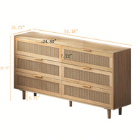 6-Drawer Rattan Storage Cabinet For Bedroom And Living Room Natural Finish