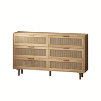 6-Drawer Rattan Storage Cabinet For Bedroom And Living Room Natural Finish