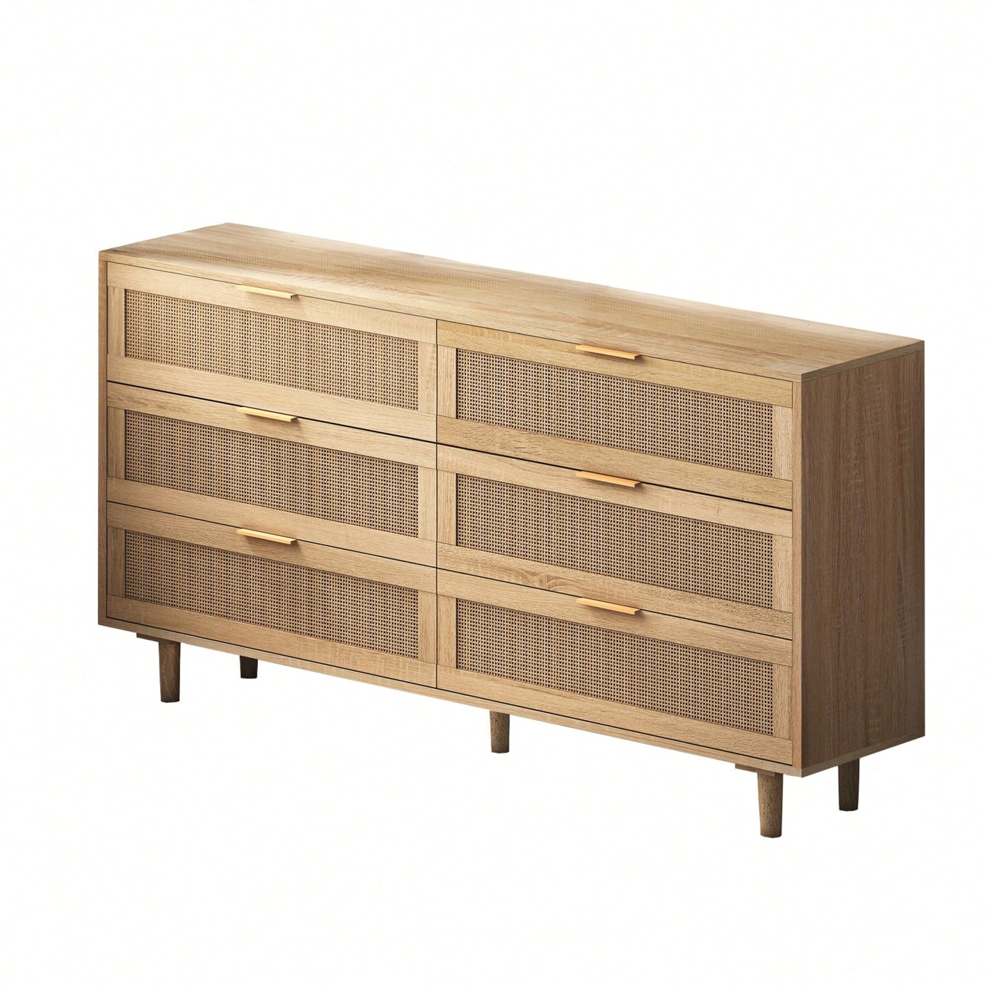 6-Drawer Rattan Storage Cabinet For Bedroom And Living Room Natural Finish