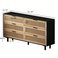 6-Drawer Rattan Storage Cabinet For Bedroom And Living Room Natural Finish