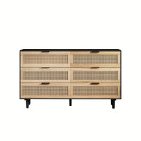 6-Drawer Rattan Storage Cabinet For Bedroom And Living Room Natural Finish