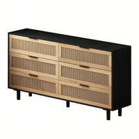 6-Drawer Rattan Storage Cabinet For Bedroom And Living Room Natural Finish