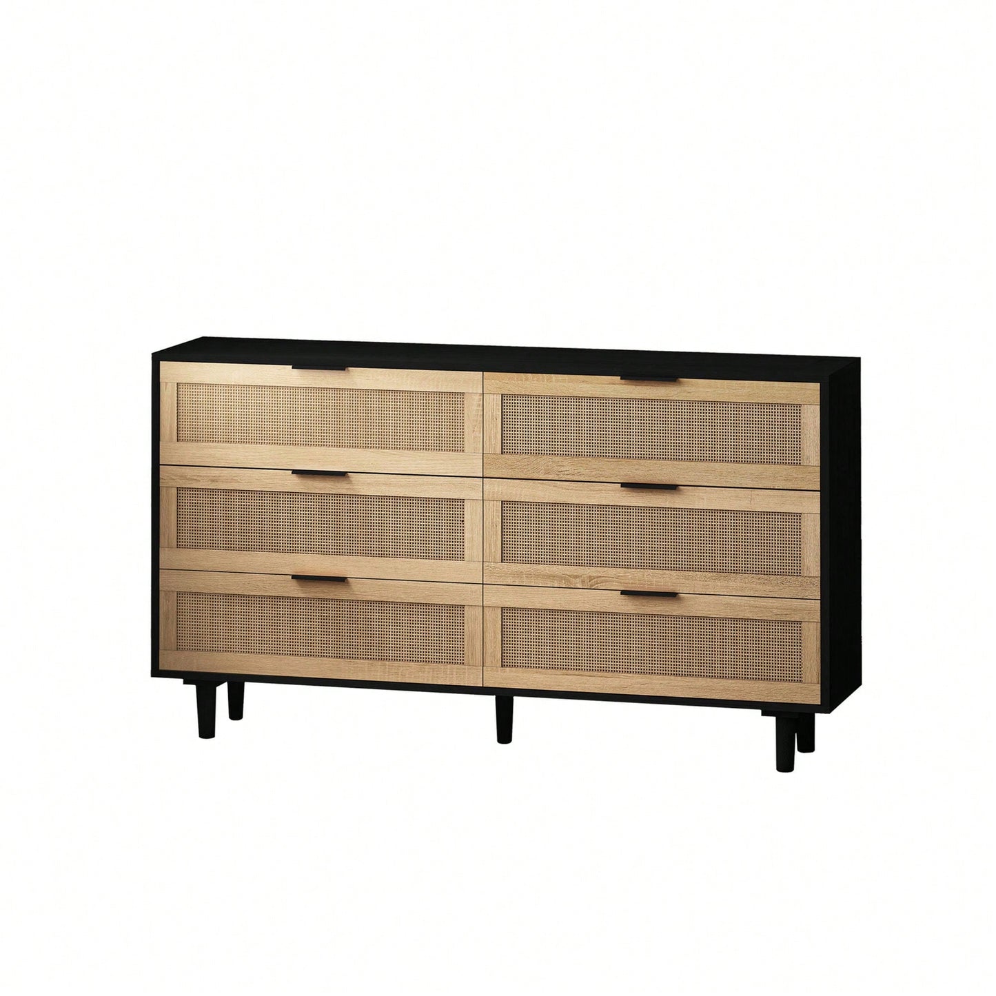 6-Drawer Rattan Storage Cabinet For Bedroom And Living Room Natural Finish