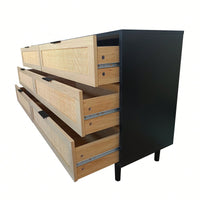 6-Drawer Rattan Storage Cabinet For Bedroom And Living Room Natural Finish