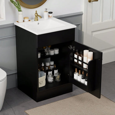 Compact Black Bathroom Vanity With Sink And Adjustable Storage Shelf