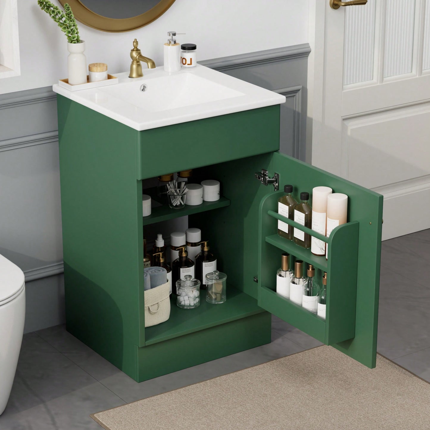 Compact Black Bathroom Vanity With Sink And Adjustable Storage Shelf