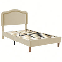 Twin Size Velvet Upholstered LED Bed Frame With Adjustable Headboard Easy Assembly No Box Spring Required Beige