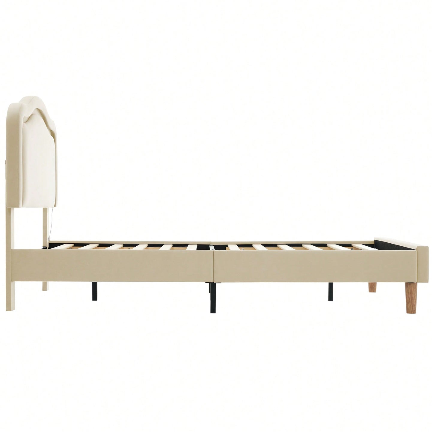 Twin Size Velvet Upholstered LED Bed Frame With Adjustable Headboard Easy Assembly No Box Spring Required Beige