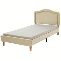 Twin Size Velvet Upholstered LED Bed Frame With Adjustable Headboard Easy Assembly No Box Spring Required Beige