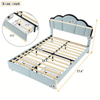 Full Size Upholstered Princess Platform Bed With LED Lights And Dual Storage Drawers In Blue