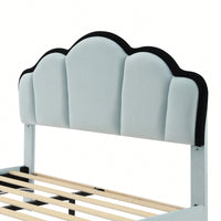 Full Size Upholstered Princess Platform Bed With LED Lights And Dual Storage Drawers In Blue