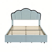 Full Size Upholstered Princess Platform Bed With LED Lights And Dual Storage Drawers In Blue