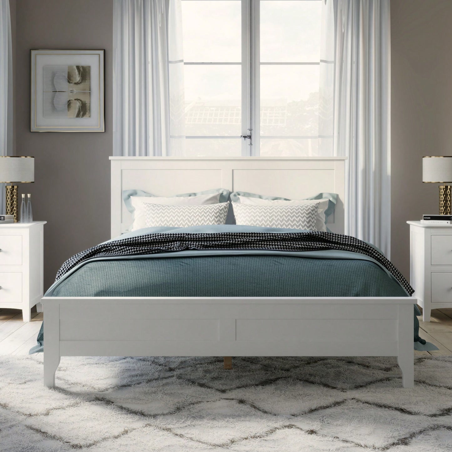 Elegant Solid Wood Queen Platform Bed In Modern Design