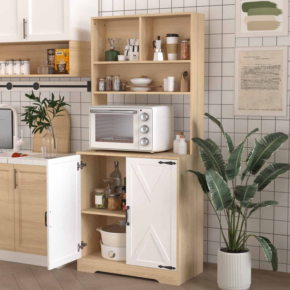 Modern 3-Tier Freestanding Pantry Cabinet With Double Doors And Adjustable Shelves For Kitchen And Dining Room Storage