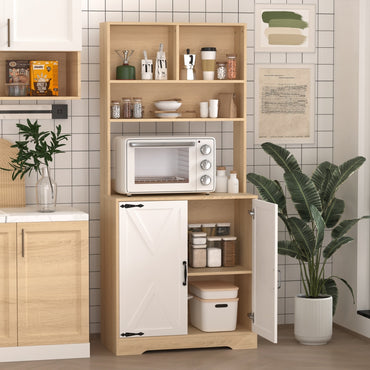 Modern 3-Tier Freestanding Pantry Cabinet With Double Doors And Adjustable Shelves For Kitchen And Dining Room Storage