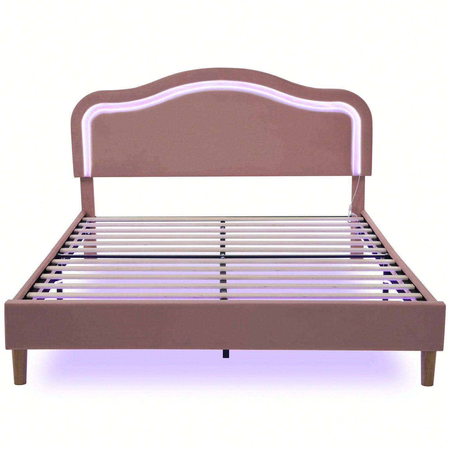 Elegant Velvet Queen Size Smart LED Bed Frame With Adjustable Height Headboard Easy Assembly No Box Spring Required Beige