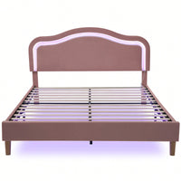 Elegant Velvet Queen Size Smart LED Bed Frame With Adjustable Height Headboard Easy Assembly No Box Spring Required Beige