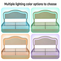 Elegant Velvet Queen Size Smart LED Bed Frame With Adjustable Height Headboard Easy Assembly No Box Spring Required Beige