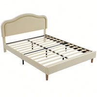 Elegant Velvet Queen Size Smart LED Bed Frame With Adjustable Height Headboard Easy Assembly No Box Spring Required Beige