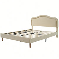 Elegant Velvet Queen Size Smart LED Bed Frame With Adjustable Height Headboard Easy Assembly No Box Spring Required Beige