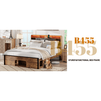 Upholstered Queen Bed Frame With Storage Headboard, Charging Station, LED Lighting, And Pet Bed, No Box Spring Required, Easy Assembly, No Noise Rustic Brown