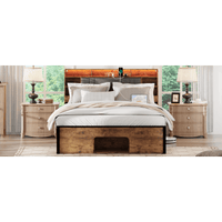 Upholstered Queen Bed Frame With Storage Headboard, Charging Station, LED Lighting, And Pet Bed, No Box Spring Required, Easy Assembly, No Noise Rustic Brown