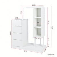 Stylish White Wardrobe With Hanging Rack And Shelves, 4 Drawer Closet Organizer For Bedroom Storage