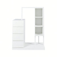 Stylish White Wardrobe With Hanging Rack And Shelves, 4 Drawer Closet Organizer For Bedroom Storage