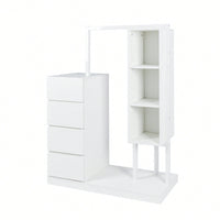 Stylish White Wardrobe With Hanging Rack And Shelves, 4 Drawer Closet Organizer For Bedroom Storage