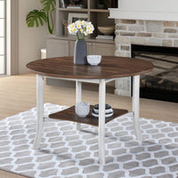 45.7 Inch Round Dining Table With Shelf Modern Farmhouse Retro Style 30 Inch Height
