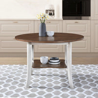 45.7 Inch Round Dining Table With Shelf Modern Farmhouse Retro Style 30 Inch Height