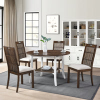45.7 Inch Round Dining Table With Shelf Modern Farmhouse Retro Style 30 Inch Height