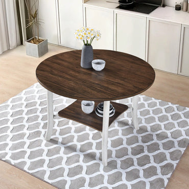 45.7 Inch Round Dining Table With Shelf Modern Farmhouse Retro Style 30 Inch Height